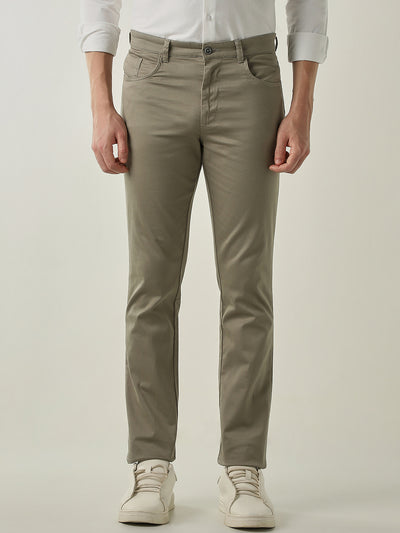 Men's Solid Cotton Lycra Solid Regular Fit Casual Trousers - Stone