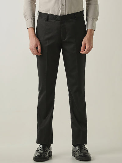 Men's Solid Poly Viscose Elastane Solid Regular Fit Formal Trousers - Black
