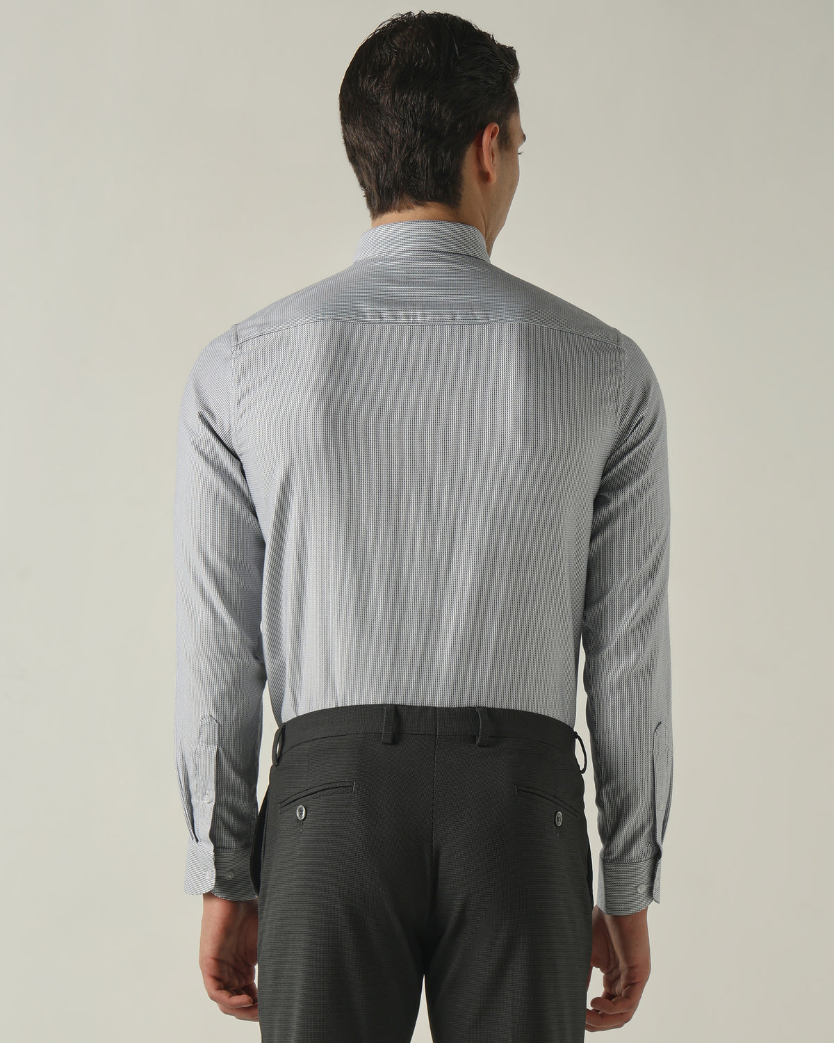 Men's Pure Cotton Dobby Stripes Slim Fit Full Sleeve Formal Shirt - Grey