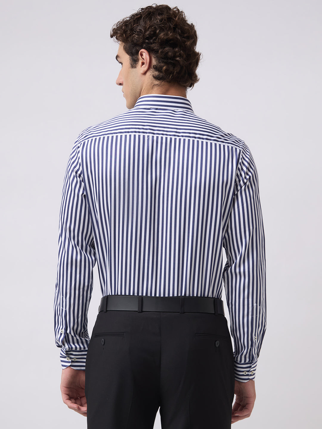 Men's Pure Cotton Stripes Slim Fit Full Sleeve Formal Shirt - Navy