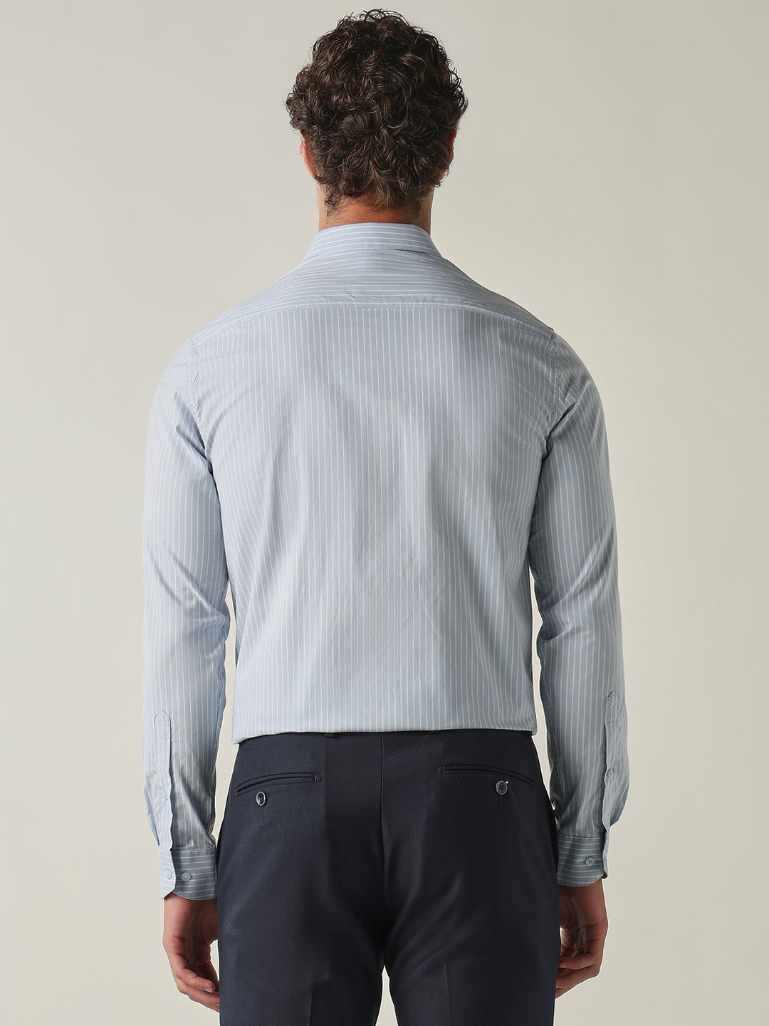 Men's Pure Cotton Stripes Slim Fit Full Sleeve Formal Shirt - Blue