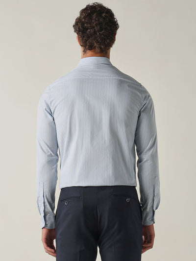 Men's Pure Cotton Stripes Slim Fit Full Sleeve Formal Shirt - Blue