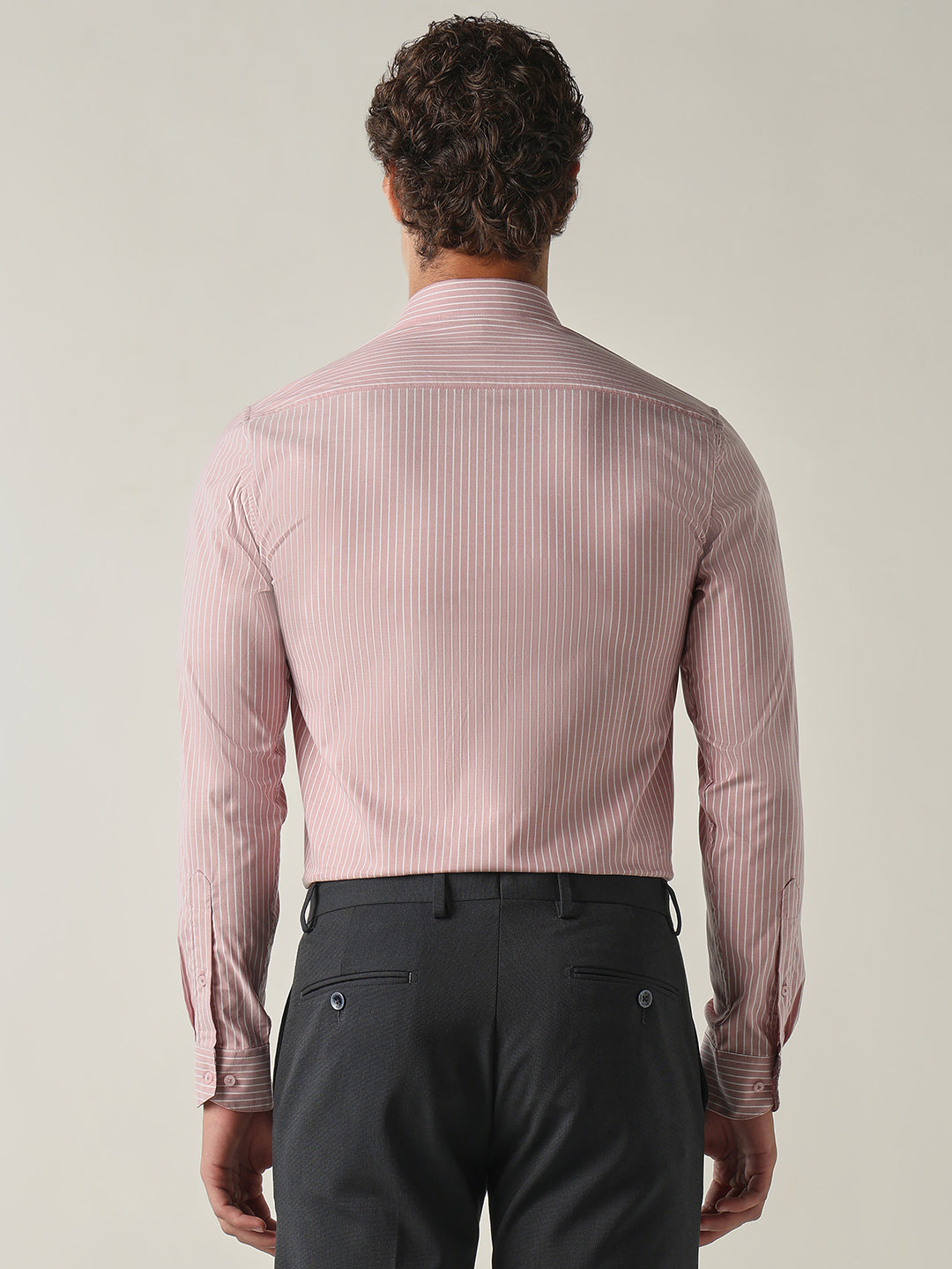 Men's Pure Cotton Stripes Slim Fit Full Sleeve Formal Shirt - Pink