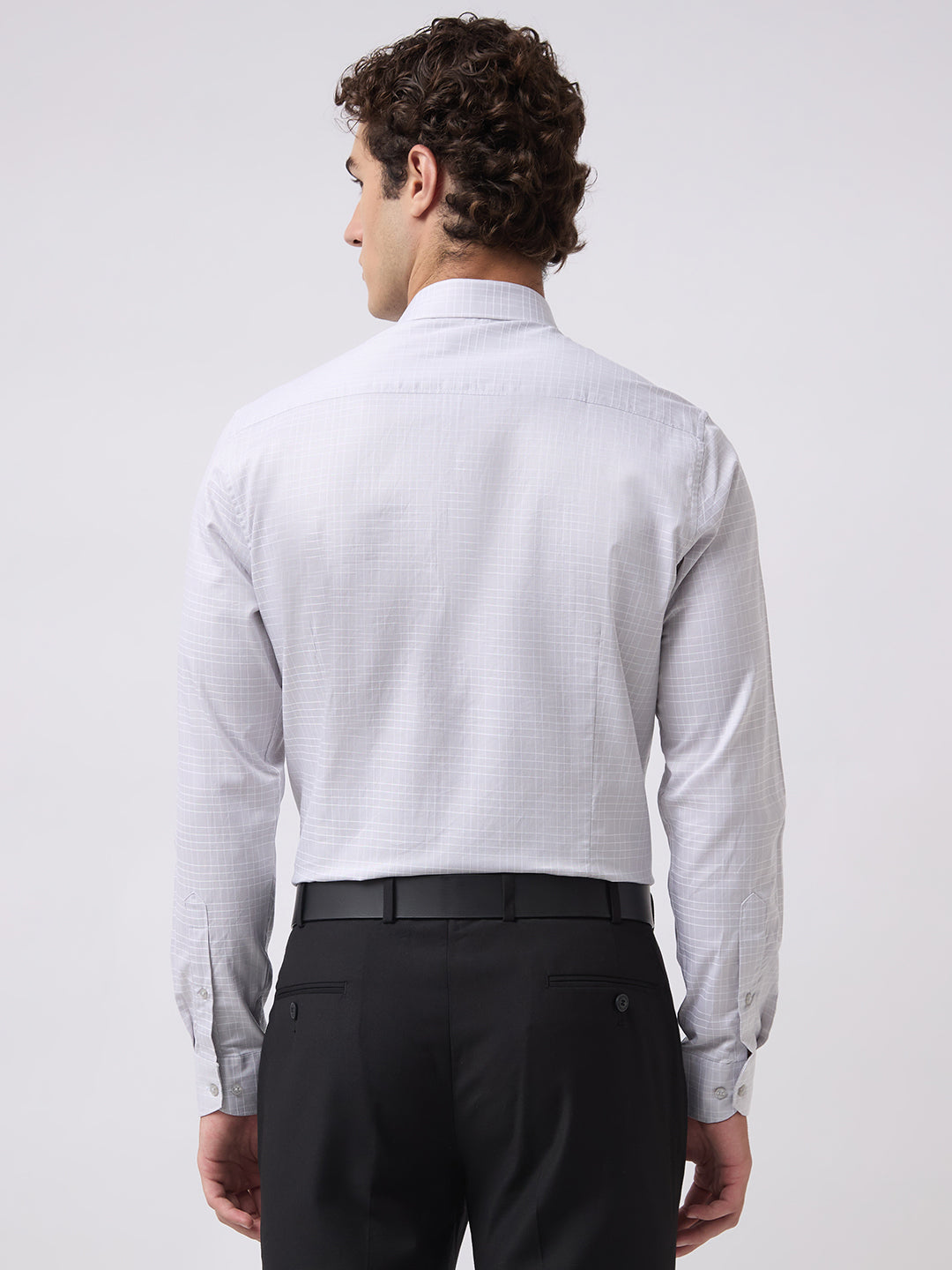 Men's Pure Cotton Checks Slim Fit Full Sleeve Formal Shirt - Light Grey