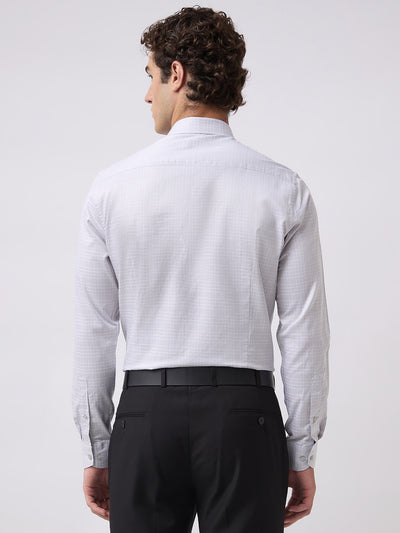 Men's Pure Cotton Checks Slim Fit Full Sleeve Formal Shirt - Light Grey