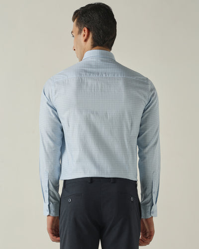 Men's Pure Cotton Checks Slim Fit Full Sleeve Formal Shirt - Blue