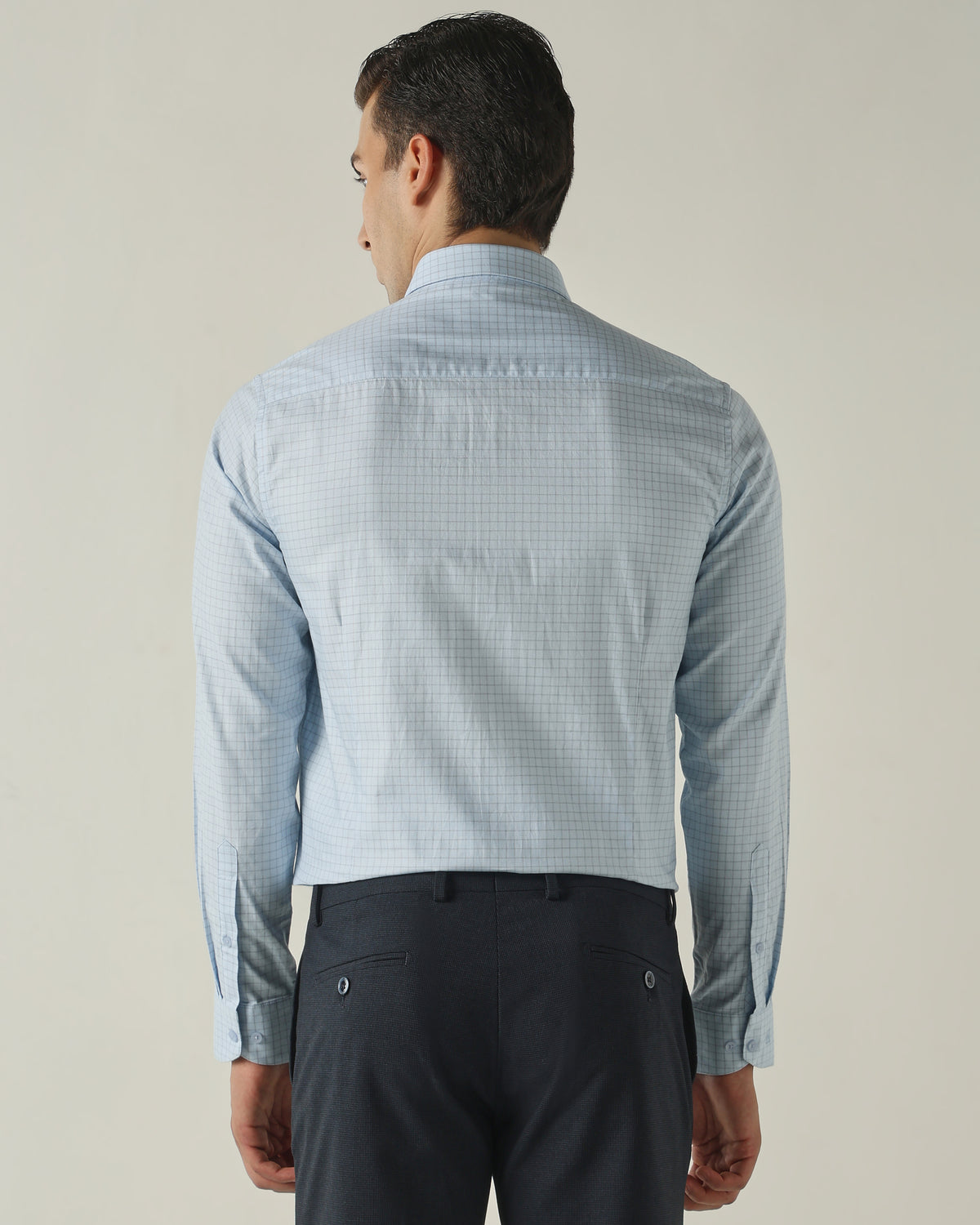 Men's Pure Cotton Checks Slim Fit Full Sleeve Formal Shirt - Blue