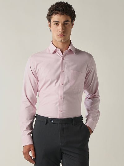 Men's Pure Cotton Dobby Solid Slim Fit Full Sleeve Formal Shirt - Pink