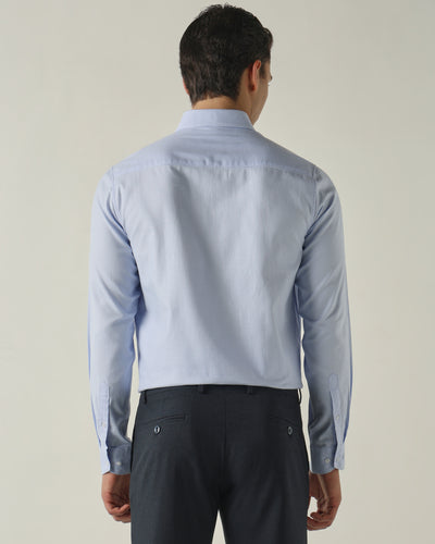 Men's Pure Cotton Dobby Solid Slim Fit Full Sleeve Formal Shirt - Blue