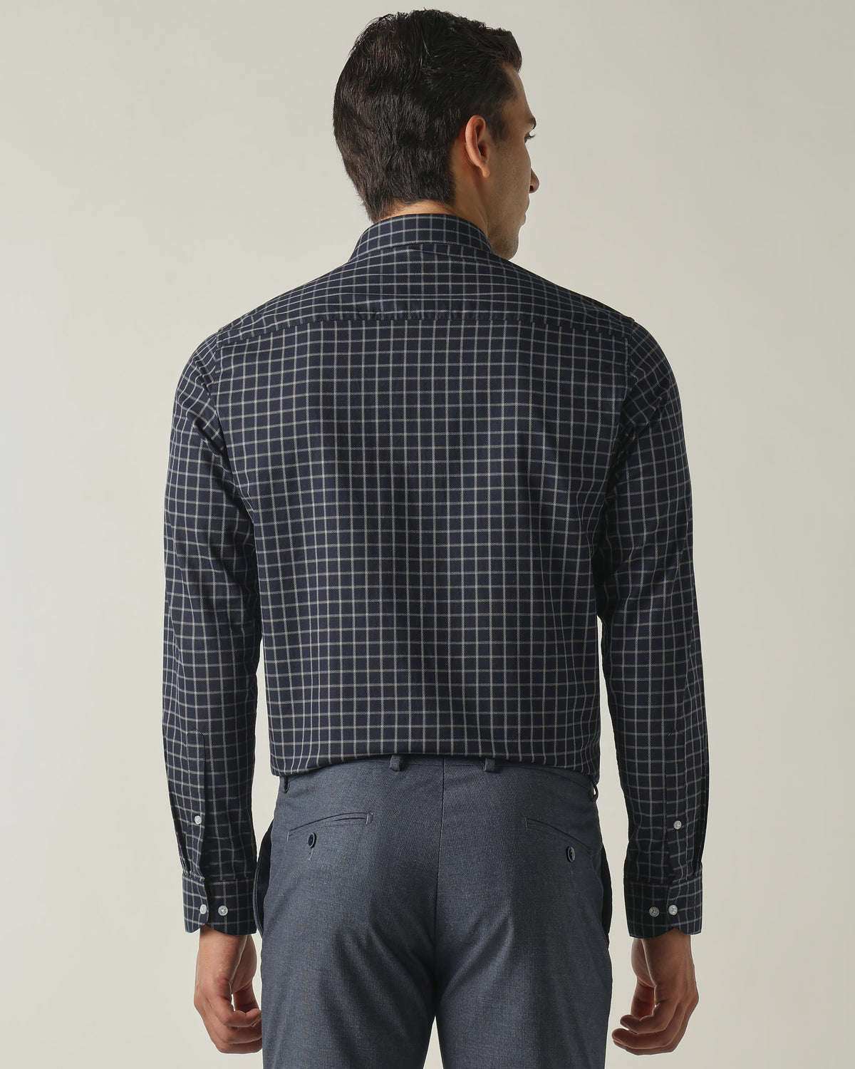 Men's Pure Cotton Checks Slim Fit Full Sleeve Formal Shirt - Blue