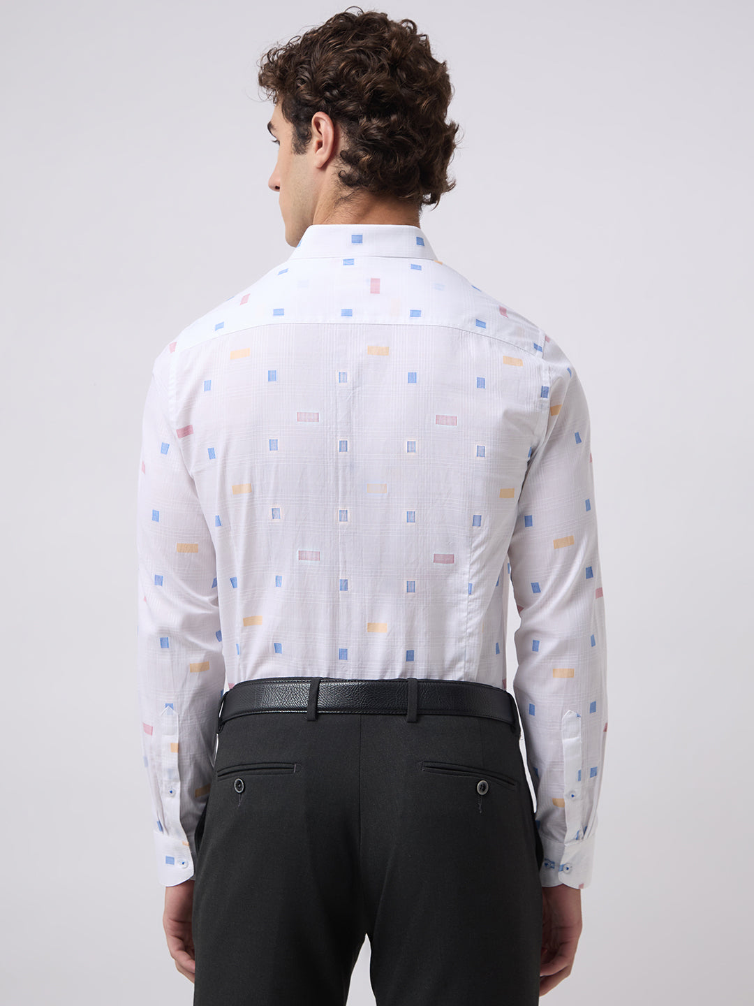 Men's Pure Cotton Dobby Solid Slim Fit Full Sleeve Formal Shirt - White