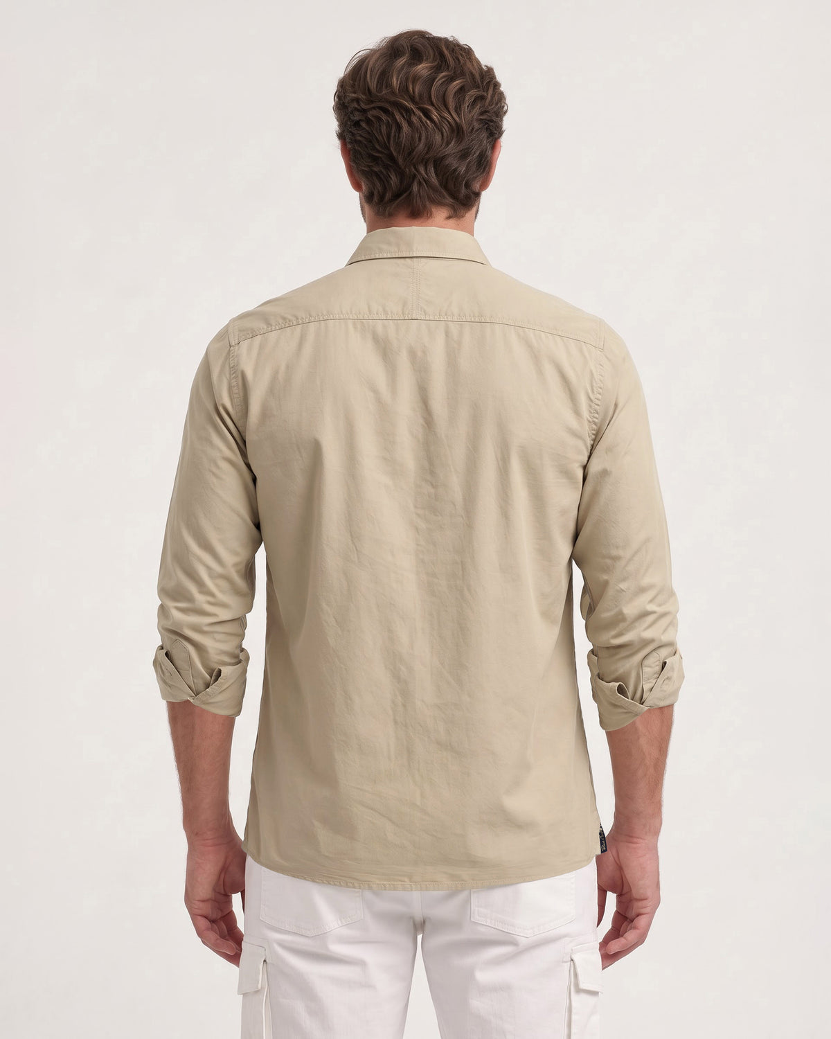Men's Pure Cotton Solid Slim Fit Full Sleeve Casual Shirt - Khaki