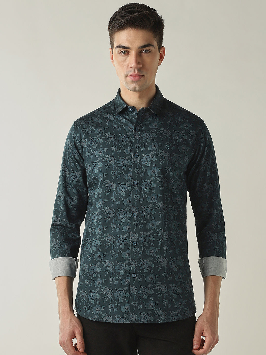Men's Pure Cotton Printed Slim Fit Full Sleeve Casual Shirt - Tangerine