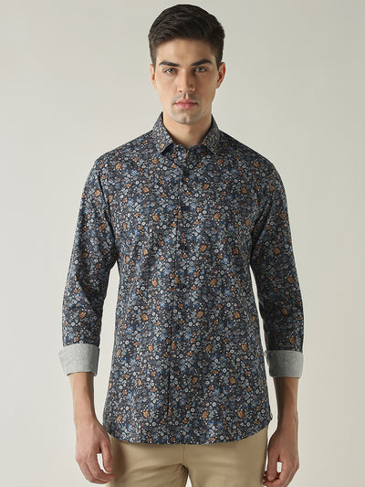 Men's Pure Cotton Printed Slim Fit Full Sleeve Casual Shirt - Blue