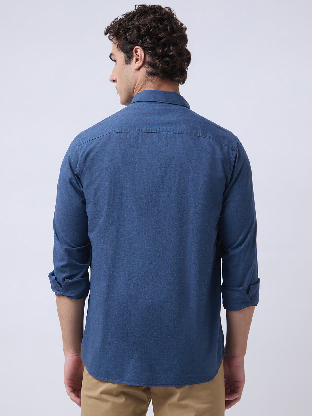 Men's Pure Cotton Melange Solid Regular Fit Full Sleeve Casual Shirt - Blue