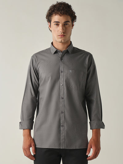 Men's Pure Cotton Melange Solid Regular Fit Full Sleeve Casual Shirt - Grey