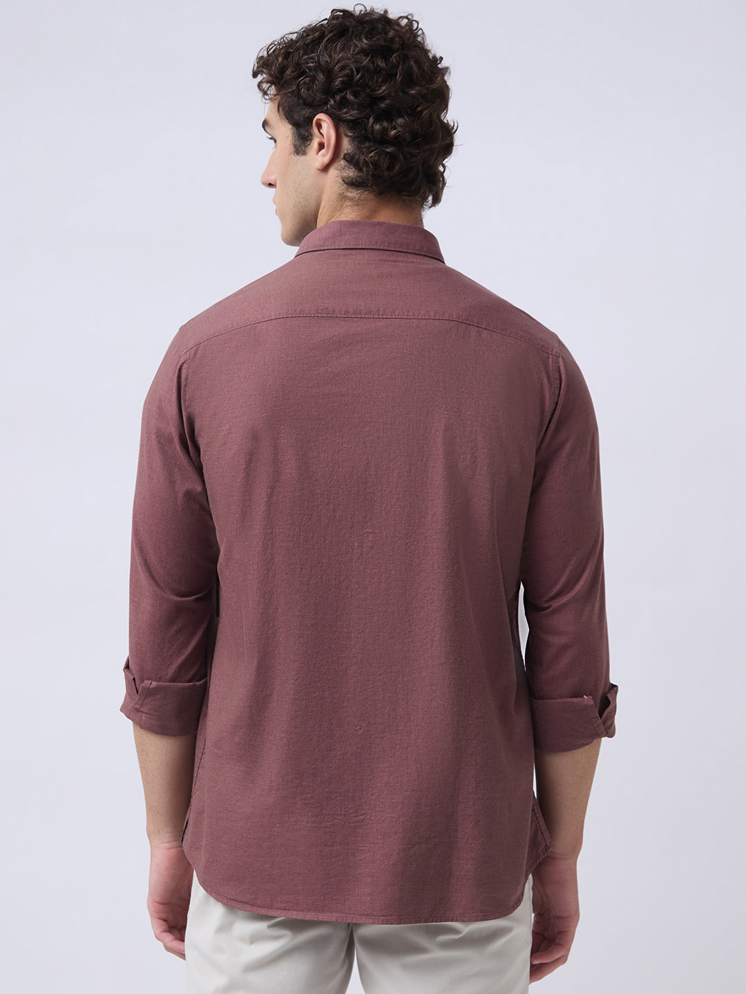 Men's Pure Cotton Melange Solid Regular Fit Full Sleeve Casual Shirt - Rust