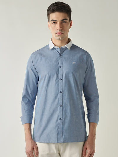 Men's Pure Cotton Stripes Slim Fit Full Sleeve Casual Shirt - Blue
