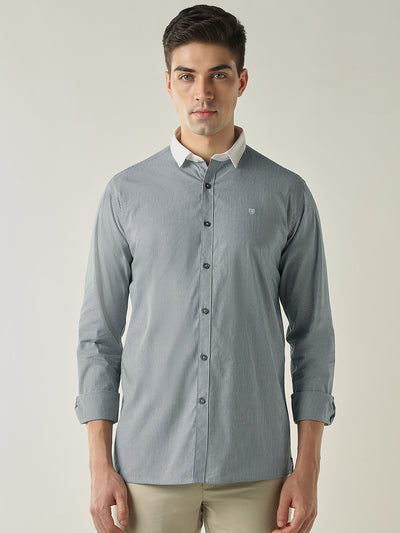 Men's Pure Cotton Stripes Slim Fit Full Sleeve Casual Shirt - Green