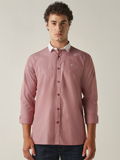 Men's Pure Cotton Stripes Slim Fit Full Sleeve Casual Shirt - Red