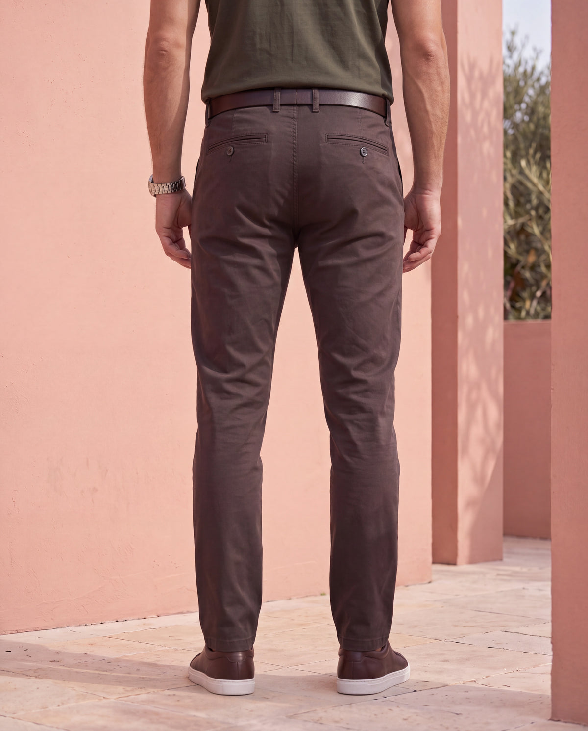 Men's Solid Cotton Stretch Regular Fit Casual Trousers-Green