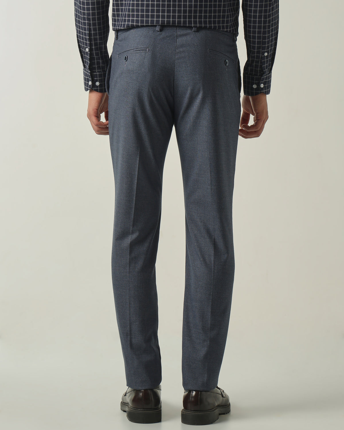 Men's Solid Poly Viscose Elastane Slim Fit Formal Trousers - Blue
