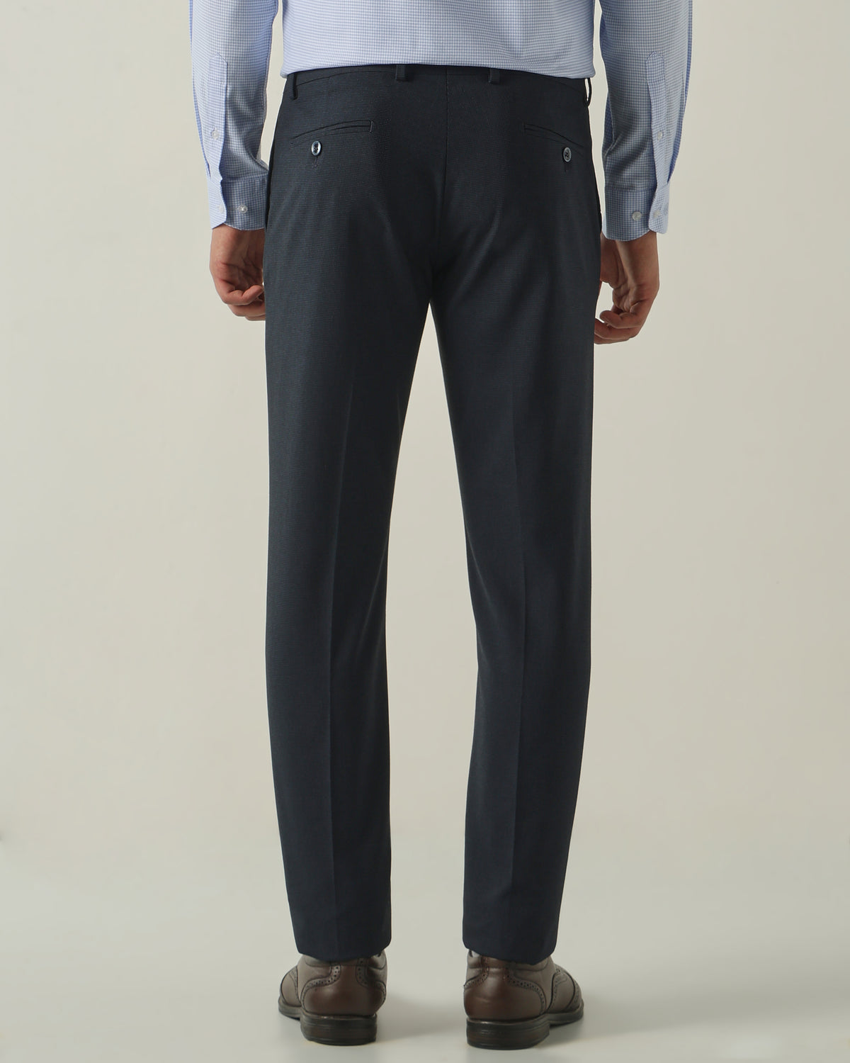 Men's Solid Poly Viscose Elastane Slim Fit Formal Trousers - Blue