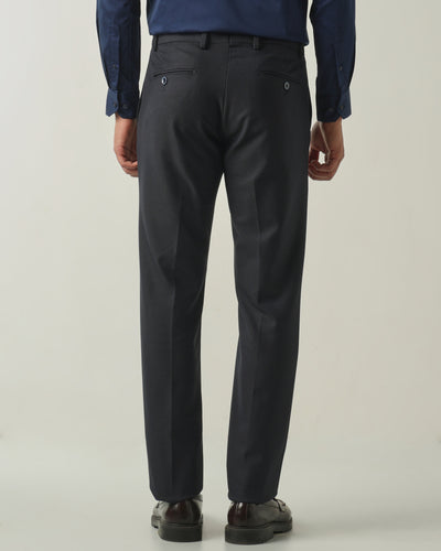 Men's Solid Poly Viscose Elastane Regular Fit Formal Trousers - Dark Grey