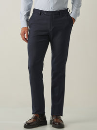 Men's Solid Poly Viscose Elastane Regular Fit Formal Trousers - Navy