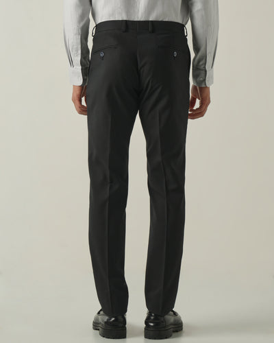 Men's Solid Poly Viscose Elastane Regular Fit Formal Trousers - Black