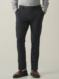 Men's Solid Poly Viscose Elastane Regular Fit Formal Trousers - Navy