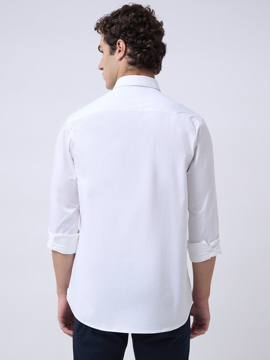Men's Cotton Stretch Solid Slim Fit Full Sleeve Casual Shirt - White