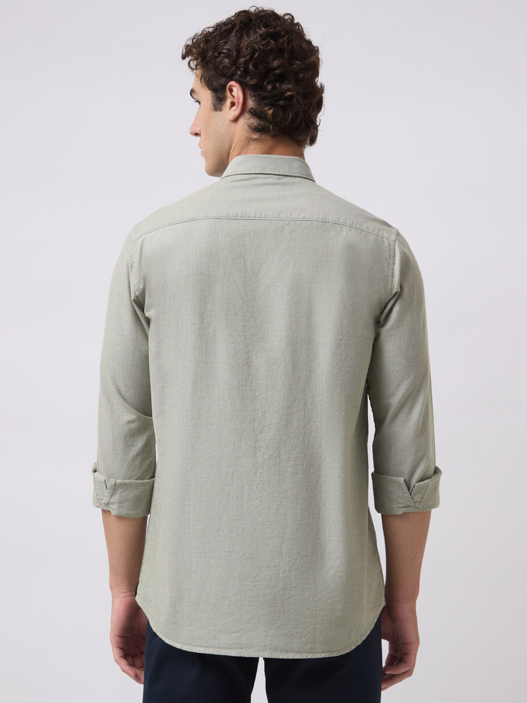 Men's Pure Cotton Oxford Solid Slim Fit Full Sleeve Casual Shirt - Green