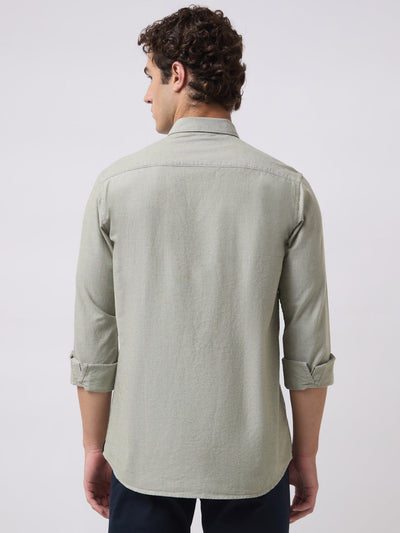Men's Pure Cotton Oxford Solid Slim Fit Full Sleeve Casual Shirt - Green