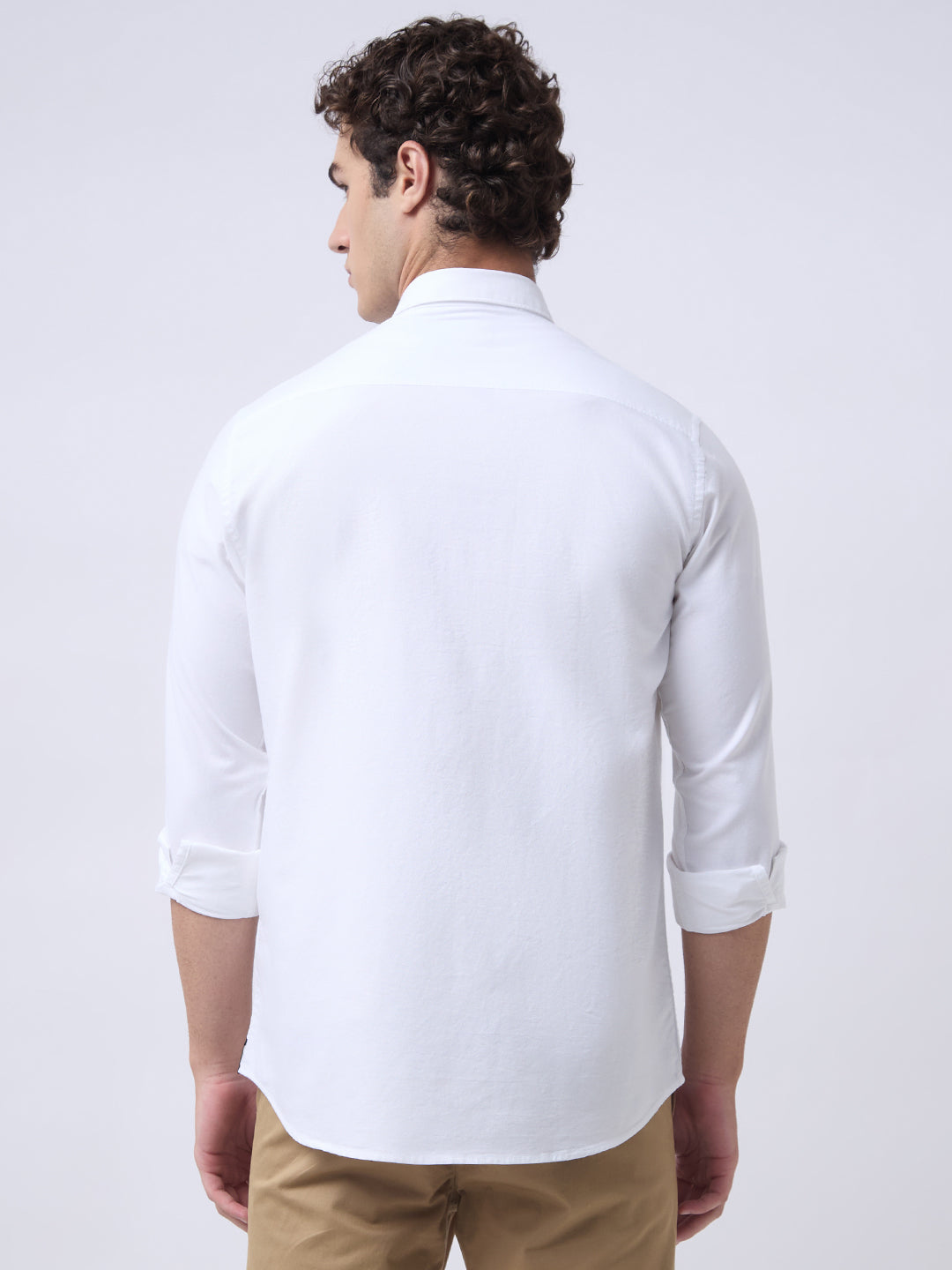 Men's Pure Cotton Oxford Solid Slim Fit Full Sleeve Casual Shirt - White