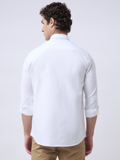 Men's Pure Cotton Oxford Solid Slim Fit Full Sleeve Casual Shirt - White