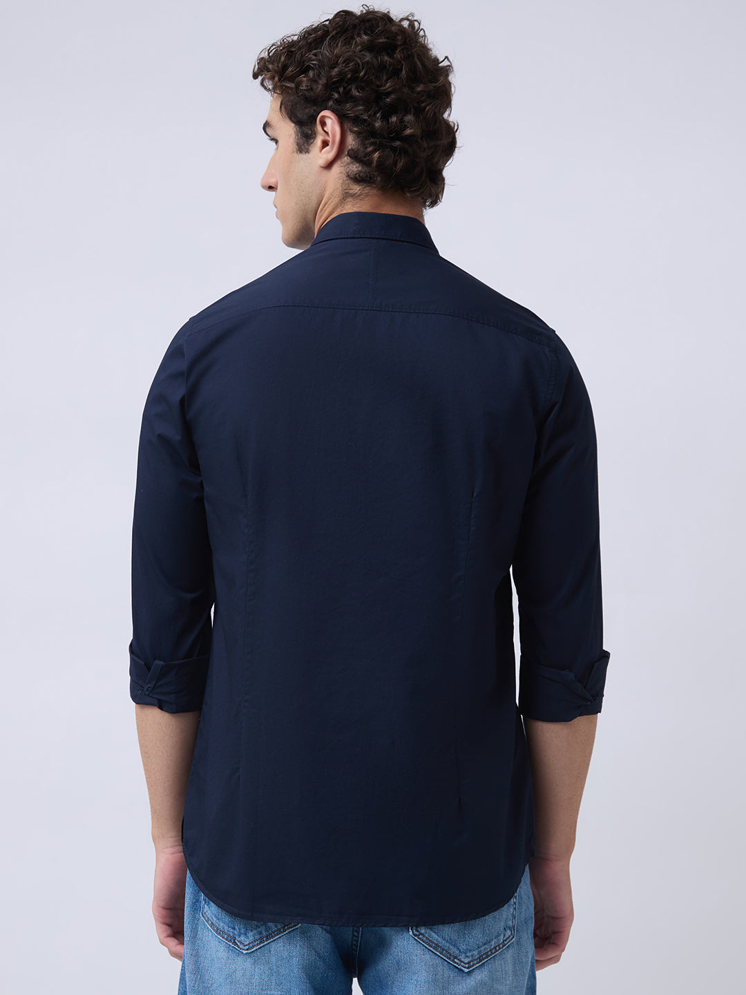 Men's Pure Cotton Solid Regular Fit Full Sleeve Casual Shirt - Navy