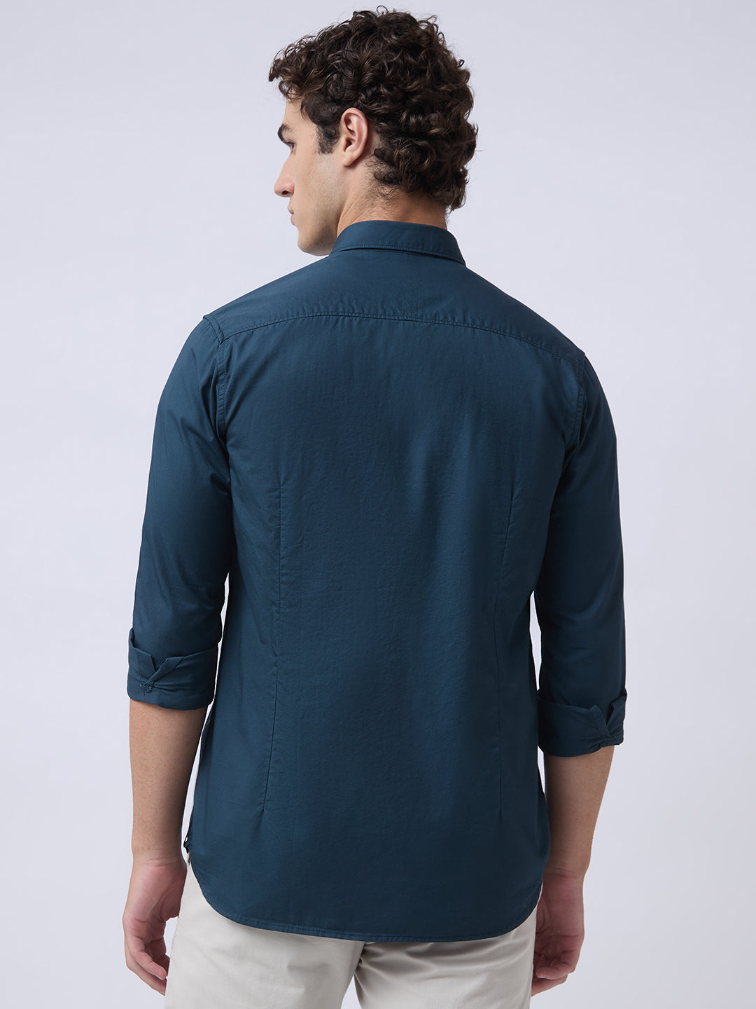 Men's Pure Cotton Solid Regular Fit Full Sleeve Casual Shirt - Teal