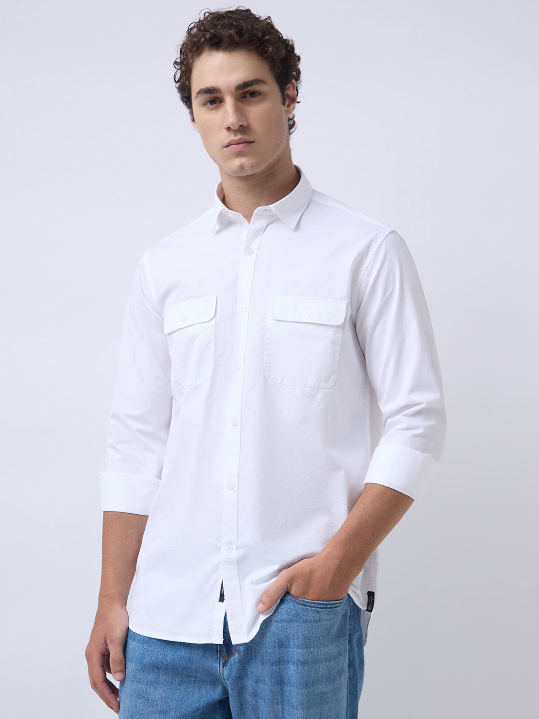 Men's Pure Cotton Solid Regular Fit Full Sleeve Casual Shirt - White