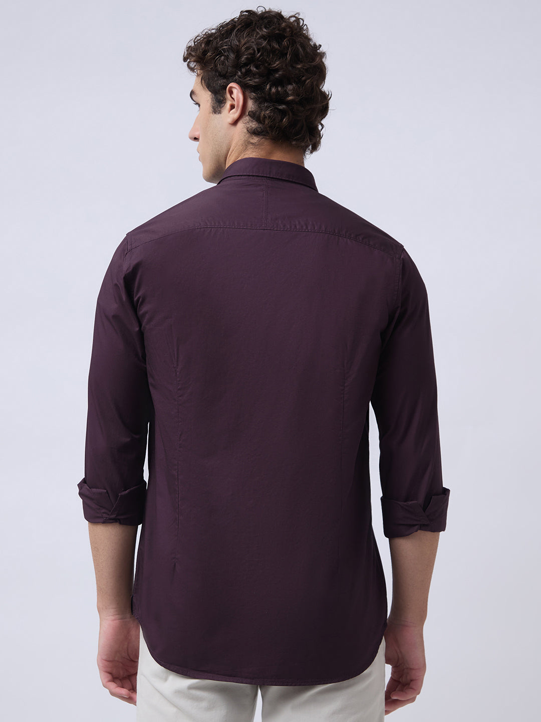 Men's Pure Cotton Solid Regular Fit Full Sleeve Casual Shirt - Wine