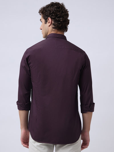 Men's Pure Cotton Solid Regular Fit Full Sleeve Casual Shirt - Wine
