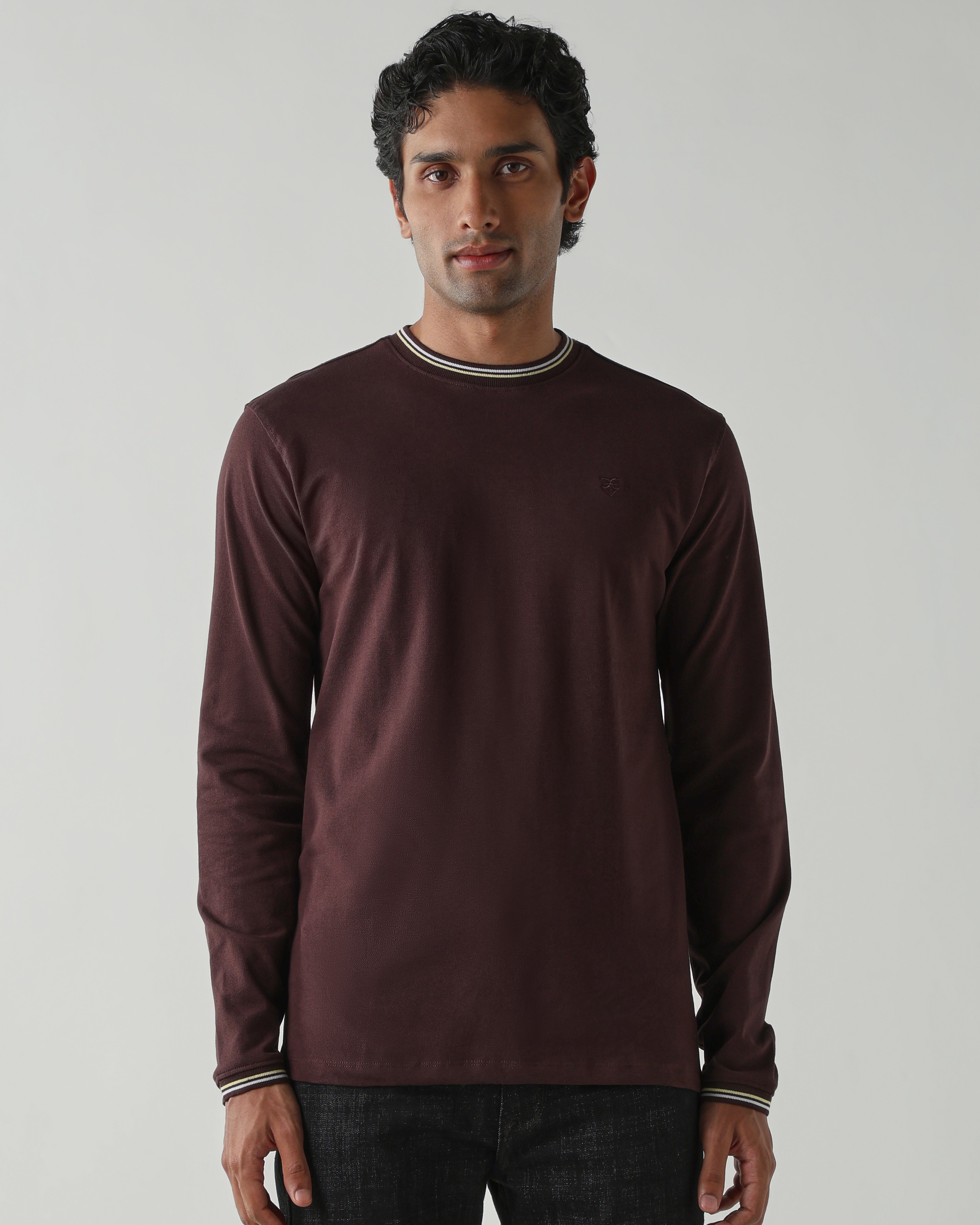 Topwear Premium Pique Knit Fabric T-Shirts – Coffee