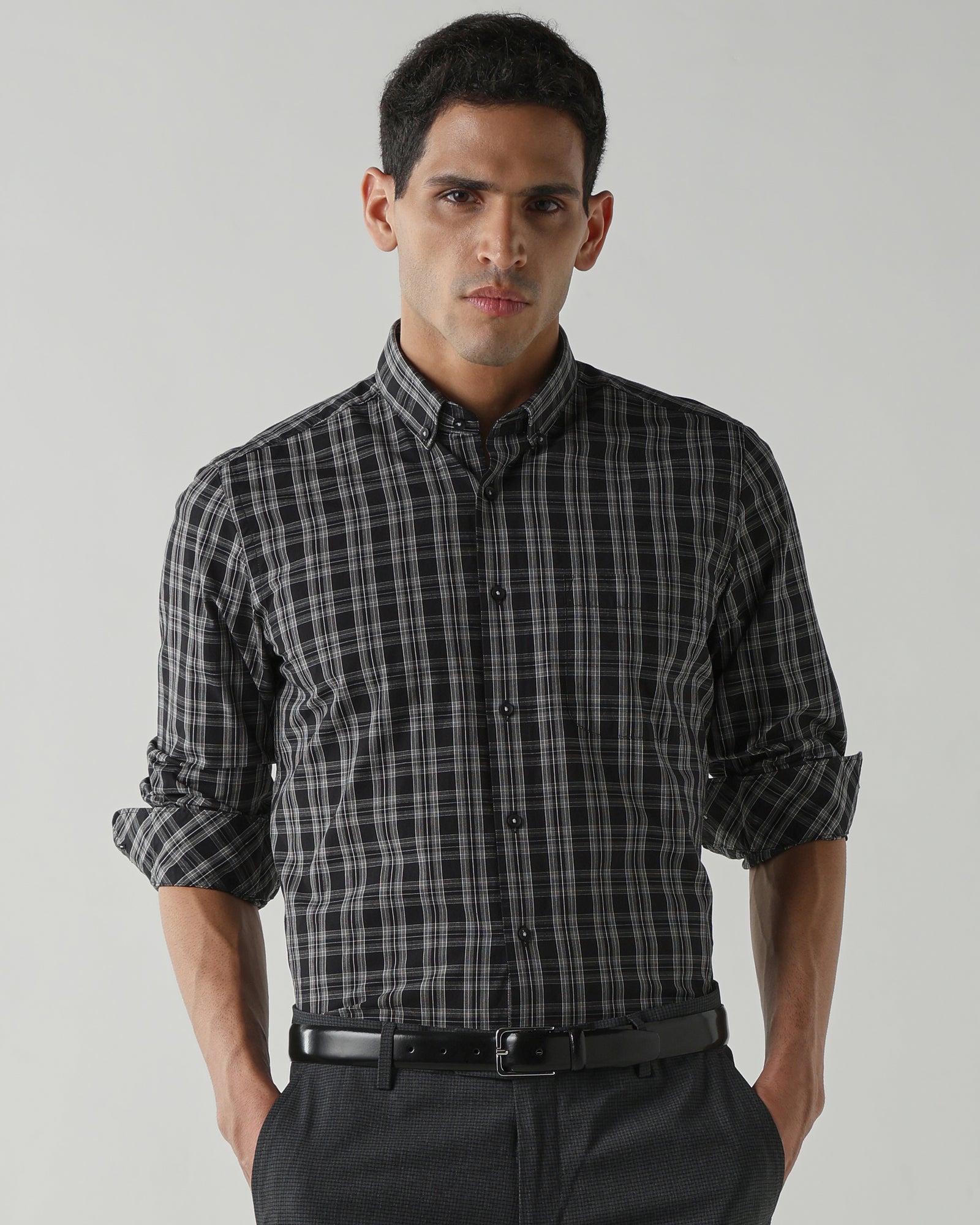 Black/White Pure Cotton Shirts for Men | Slim Fit Luxury Wear