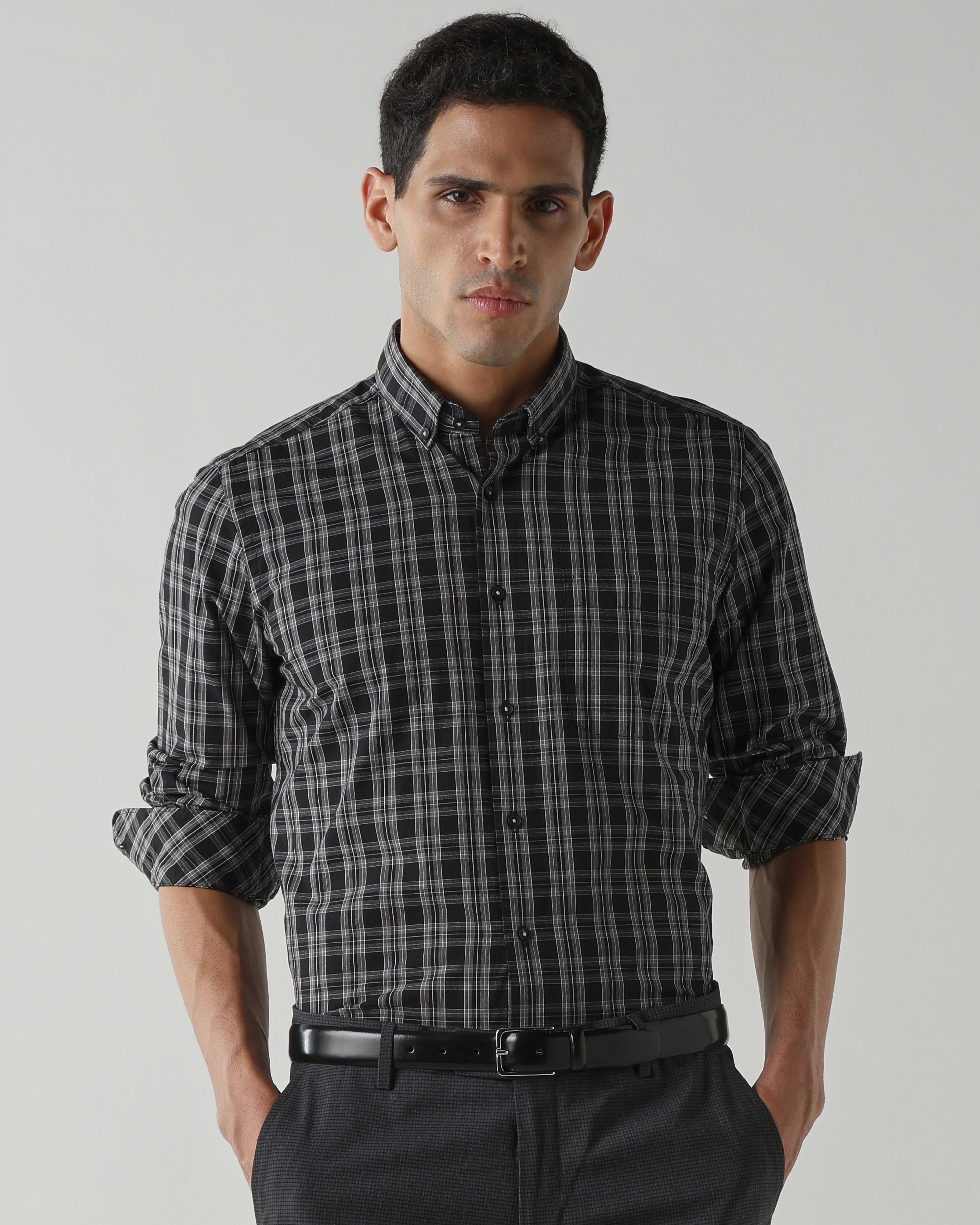 Black/White Pure Cotton Shirts for Men | Slim Fit Luxury Wear
