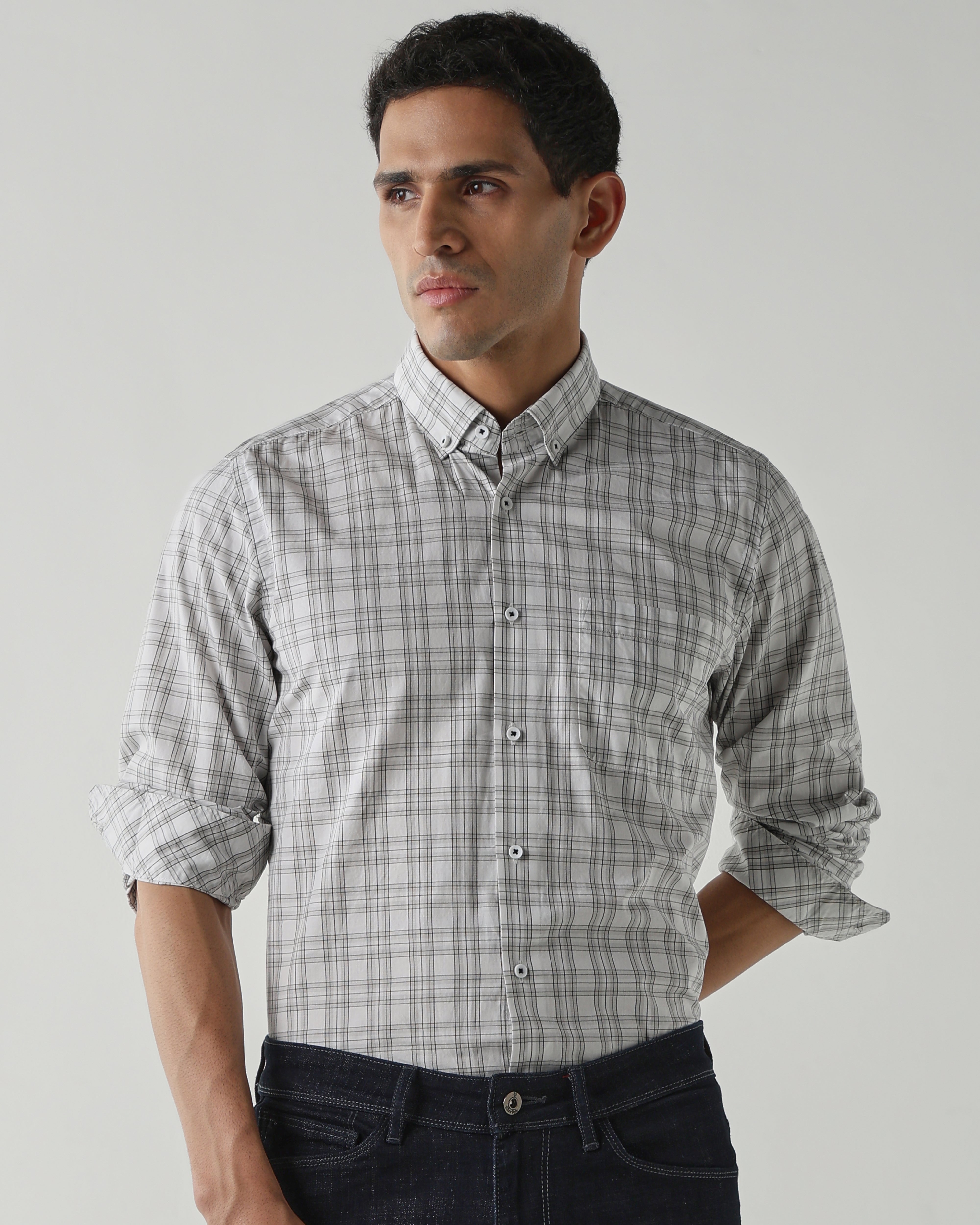 WHITE/GREY Pure Cotton Shirts for Men | Slim Fit Luxury Wear