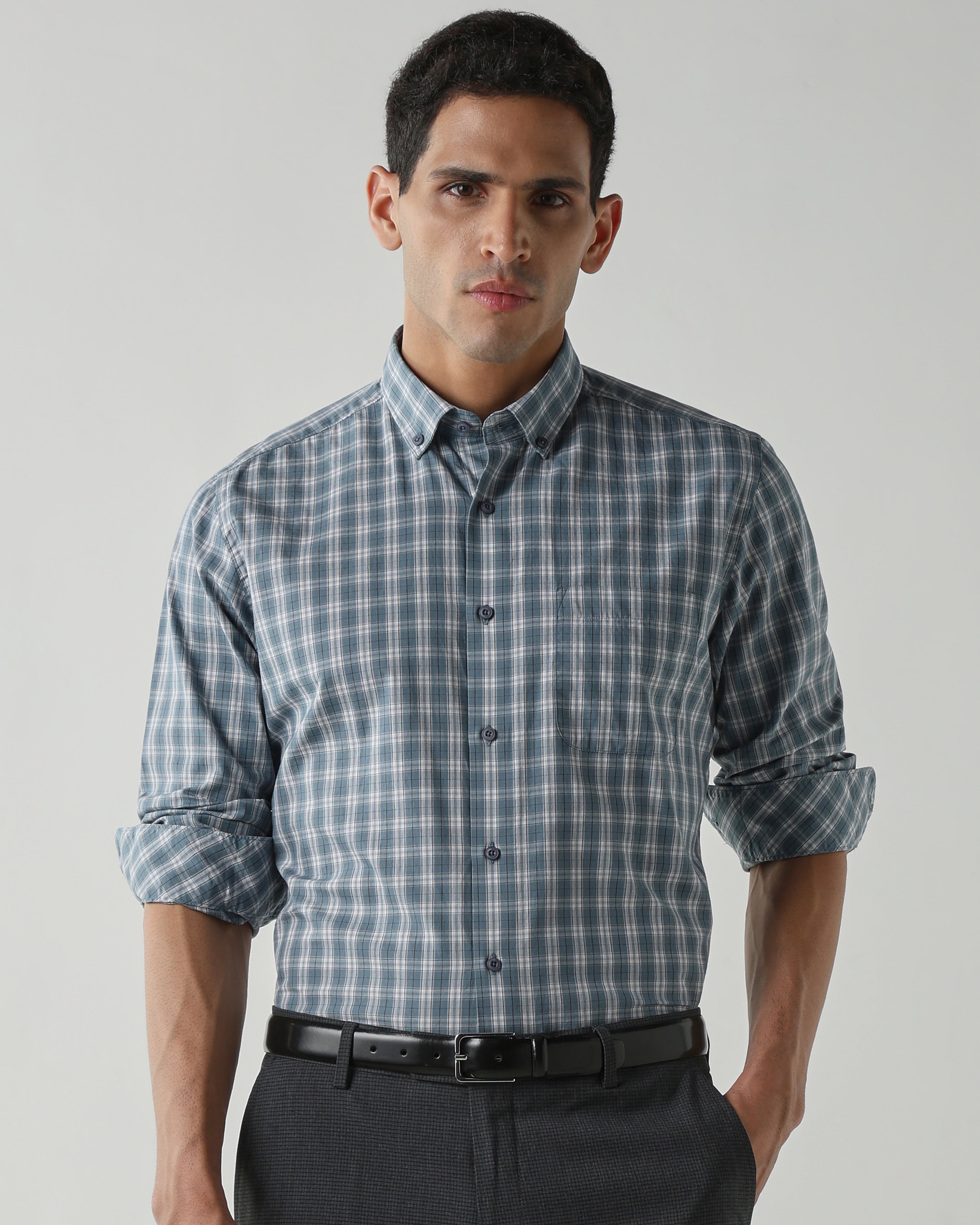 Teal Pure Cotton Shirts for Men | Slim Fit Luxury Wear