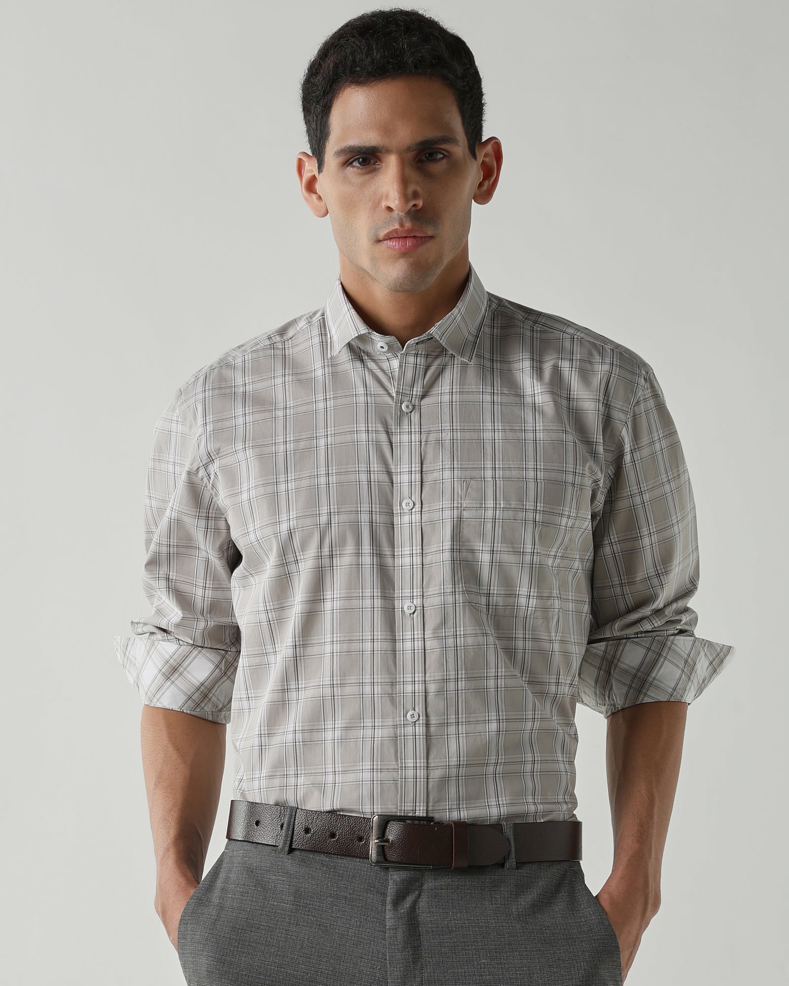 Beige/White Pure Cotton Shirts for Men | Regular Fit Luxury Wear