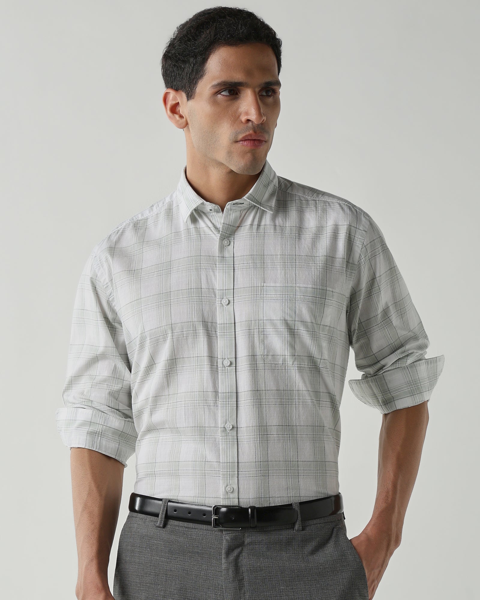 WHITE/GREEN Pure Cotton Shirts for Men | Regular Fit Luxury Wear