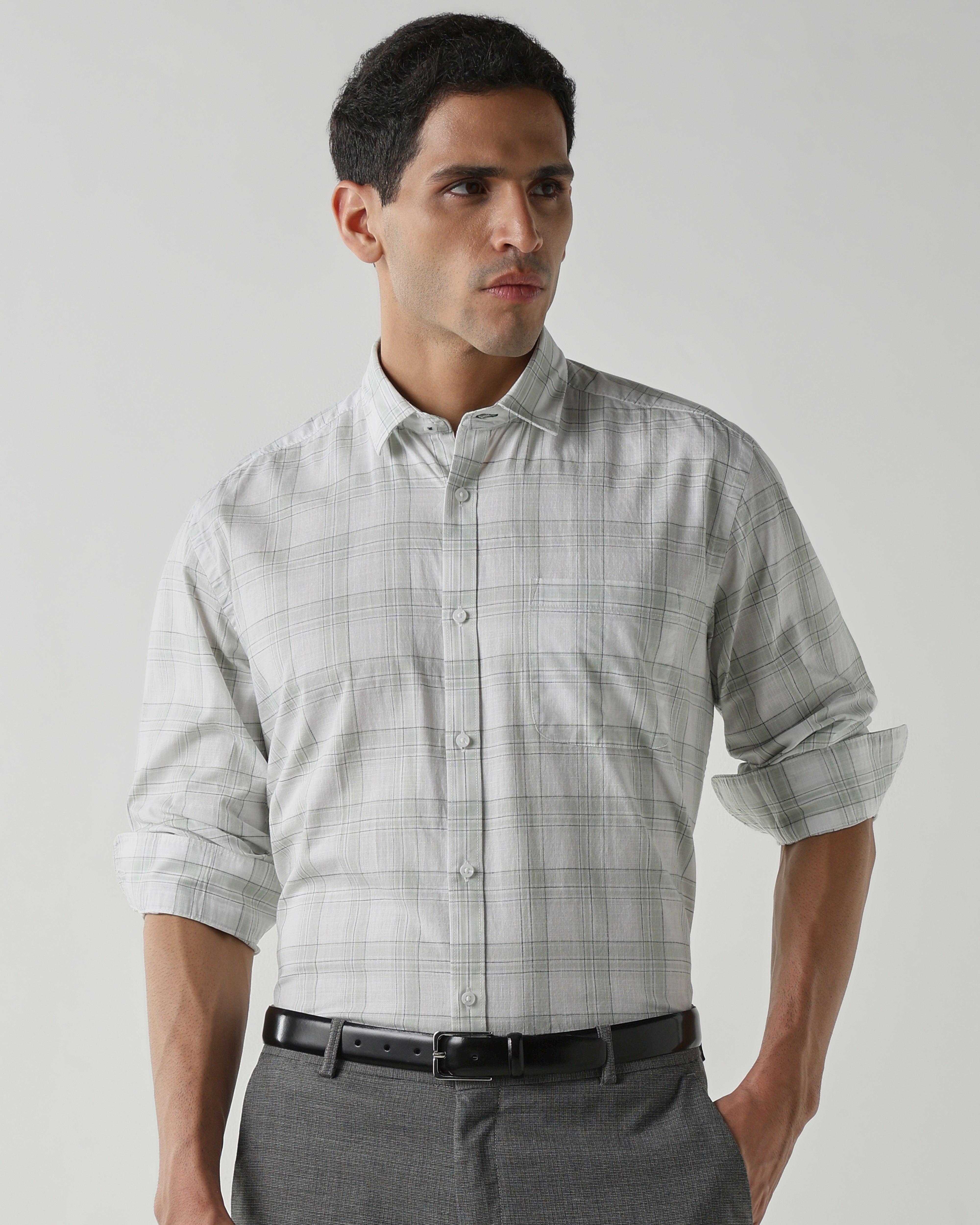 WHITE/GREEN Pure Cotton Shirts for Men | Regular Fit Luxury Wear