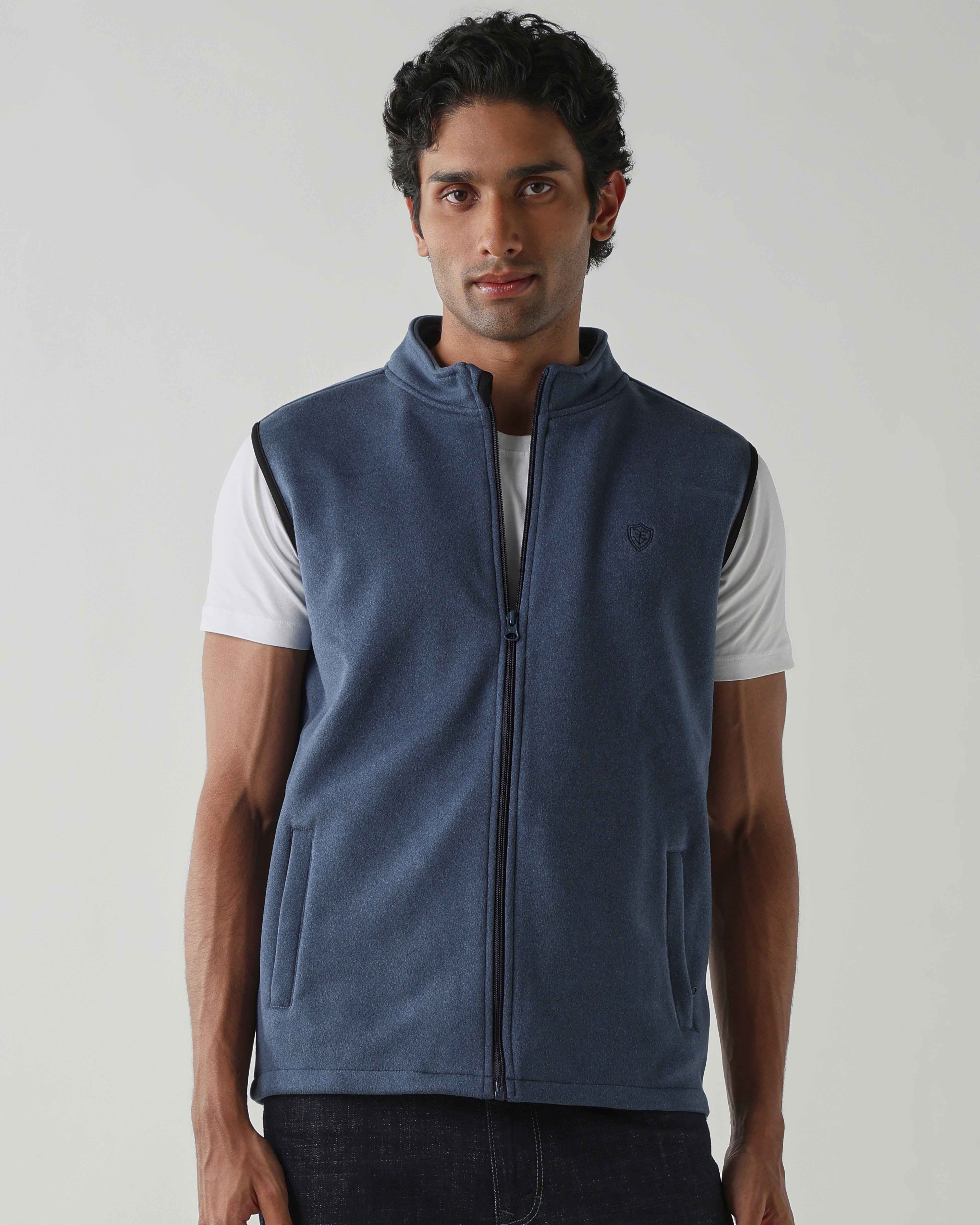 Round Neck Sleeveless  Jackets – Denim